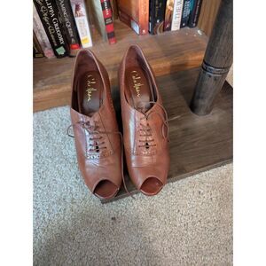 Cole Haan Women's Size 9.5B Brown Leather Air Naomi PeepToe II Dark Woodbury